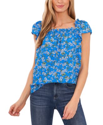 CeCe - Women's Ruffled Square-Neckline Floral Top