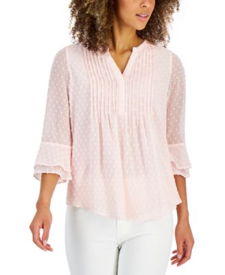 Charter Club - Petite Double-Ruffle Clip-Dot Top