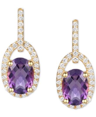 Macy's - Amethyst (1-1/2 ct. t.w.) & Diamond (1/5 ct. t.w.) Halo Drop Earrings in 14k Gold (Also in Citrine)