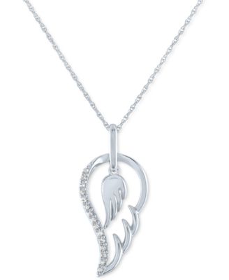 Macy's - Diamond Angel Wing Pendant Necklace (1/10 ct. t.w.) in Sterling Silver