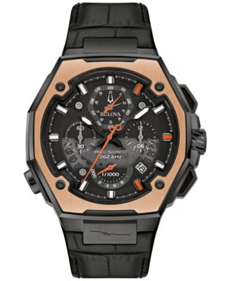 Bulova - Men's Chronograph Precisionist Black Leather Strap Watch 45mm