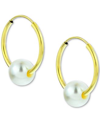 Macy's - Freshwater Pearl Bead Small Hoop Earrings in 14k Gold, 0.65" (Also in Jade, Lapis Lazuli, Turquoise, Rose Quartz, & Onyx)