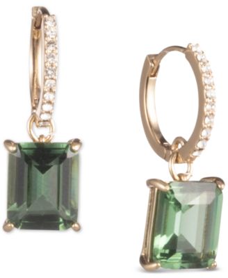 Lauren Ralph Lauren - Gold-Tone Color Emerald-Cut Stone Charm Pav&eacute; Huggie Hoop Earrings