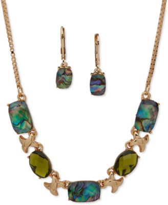 Anne Klein - Gold-Tone Mixed Stone XO Statement Necklace & Drop Earrings Set