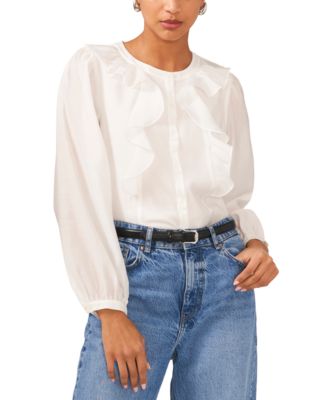 1.STATE - Women's Button-Front Ruffle Blouse