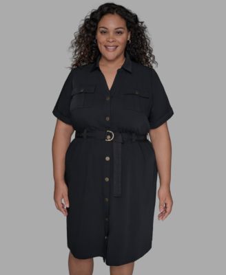 KARL LAGERFELD PARIS - Belted Short-Sleeve Midi Shirtdress