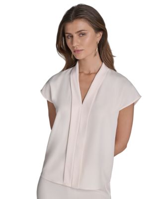 Halston - Women's Cap-Sleeve V-Neck Blouse