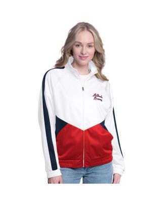 G-III Sports by Carl Banks - Women's&nbsp; Men'sWhite/Navy Atlanta Braves Rally Rhinestone Raglan Full-Zip Track Jacket