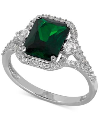 Macy's - Lab-Created Emerald (2-1/10 ct. t.w.) and White Sapphire (3/8 ct. t.w.) Ring in Sterling Silver