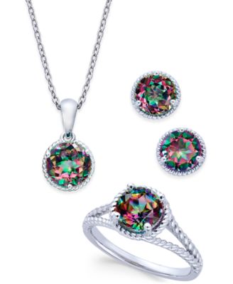 Macy's - Mystic Quartz Rope-Style Pendant Necklace, Stud Earrings and Ring Set (4 ct. t.w.) in Sterling Silver