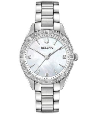 Bulova - Women's Sutton Diamond (1/10 ct. t.w.) Stainless Steel Bracelet Watch 32.5mm