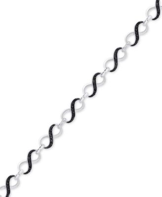 Macy's - Diamond Accent Figure Eight Link Bracelet in Silver-Plate & Black Rhodium