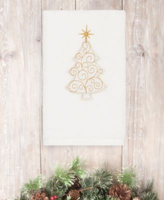 Linum Home - Textiles Christmas Scroll Tree - Embroidered Luxury 100% Turkish Cotton Hand Towel