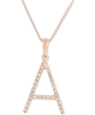Macy's - Diamond (1/10 ct. t.w.) Initial Pendant Necklace in 10k Rose Gold, 16" + 2" extender
