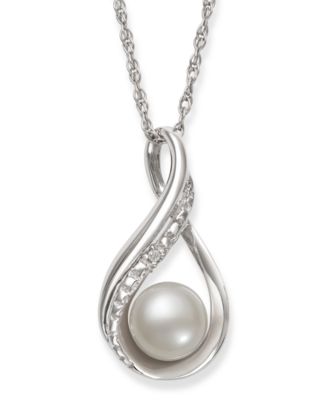 Macy's - Cultured Freshwater Pearl (6-7 mm) and Diamond Accent Pendant in Sterling Silver