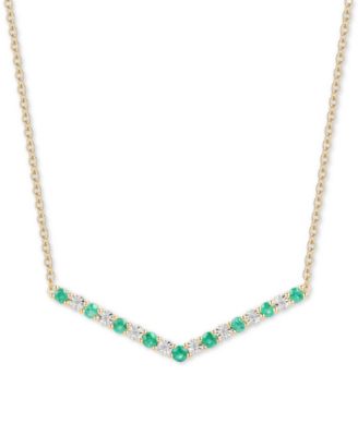 Macy's - Emerald (1/2 ct. t.w.) & Diamond (1/20 ct. t.w.) Chevron 16" Statement Necklace in 14k Gold-Plated Sterling Silver