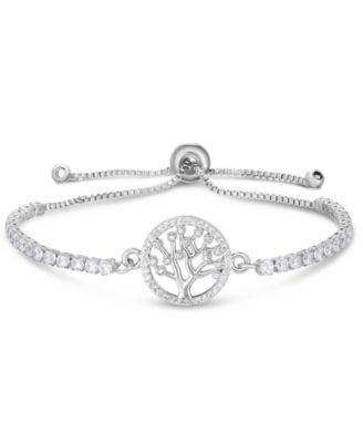 Macy's - Cubic Zirconia TREE OF LIFE ADJUSTABLE BOLO BRACELET IN FINE SILVER PLATE
