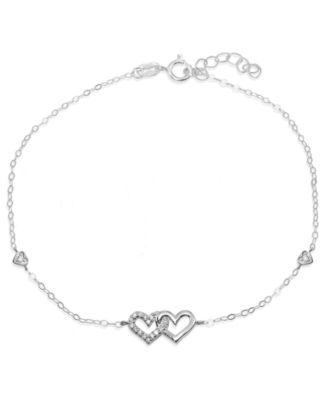 Giani Bernini - Cubic Zirconia Pav&eacute; Interlocking Hearts Ankle Bracelet in Sterling Silver or Two Tone Sterling Silver & 18K Gold-Plated Sterling Silver