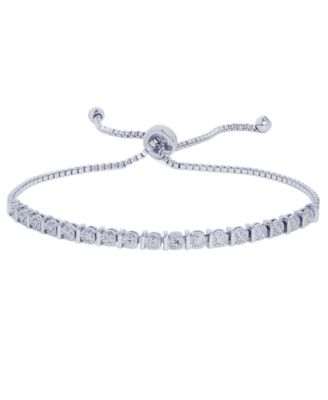 Macy's - Diamond Accent Circle and Bar Adjustable Bolo Bracelet in Fine Silver Plate Or Rose-Gold Plate