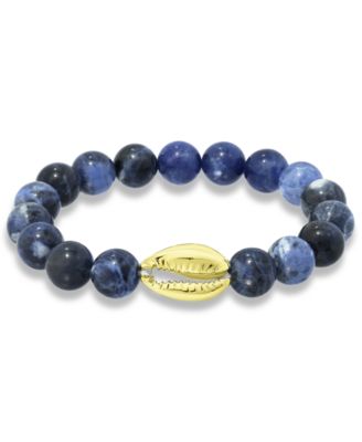 Macy's - Genuine Stone Bead Puka Cowrie Shell Stretch Bracelet in Fine Silver Plate or Gold Plate