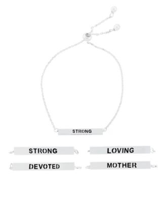 Macy's - Inspirational Mother, Devoted, Loving and Strong 4 Sided Bar Adjustable Bracelet In Fine Silver Plated