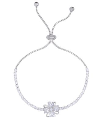 Macy's - Cubic Zirconia Flower Adjustable Bolo Bracelet in Fine Silver Plate