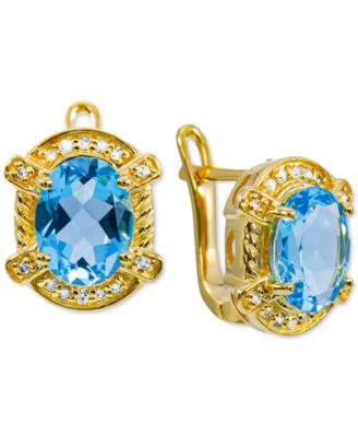 Macy's - Swiss Blue Topaz (4 ct. t.w.) & Diamond (1/8 ct. t.w.) Framed Stud Earrings in 18k Gold-Plated Sterling Silver