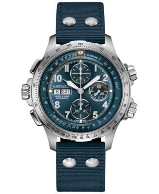 Hamilton - Men's Swiss Automatic Chronograph Khaki Aviation X-Wind Blue Textile Strap Watch 45mm