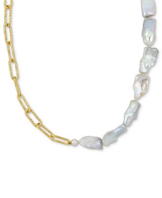 Macy's - Cultured Freshwater Keshi Pearl (5-7mm) Paperclip Link 18" Statement Necklace in 18k Gold-Plated Sterling Silver