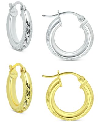 Macy's - 2-Pc. Set Textured Small Huggie Hoop Earrings in Sterling Silver & 18k Gold-Plate, 15mm