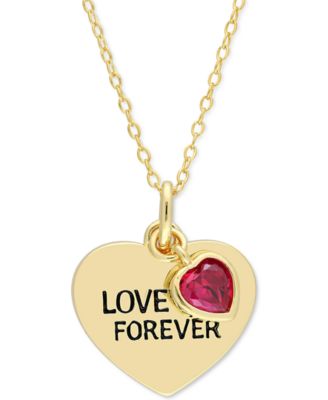 Macy's - Lab-Created Ruby & Heart "Love Forever" Double Charm 18" Pendant Necklace (5/8 ct. t.w.) in 18k Gold-Plated Sterling Silver