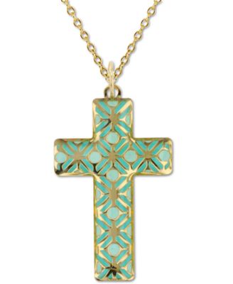 Macy's - Enamel Cross Overlay 18" Pendant Necklace in 14k Gold