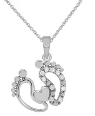 Macy's - Diamond Feet & Heart 18" Pendant Necklace (1/10 ct. t.w.)