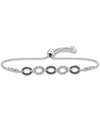 Macy's - Black Diamond (1/10 ct. t.w.) & White Diamond (1/20 ct. t.w.) Oval Link Bolo Bracelet in Sterling Silver