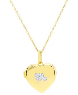 Macy's - Diamond Heart Locket 18" Pendant Necklace (1/10 ct. t.w.) in 14k Gold-Plated Sterling Silver
