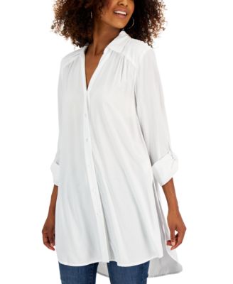 I.N.C. International Concepts - Women's Roll-Tab Button-Down Long Blouse