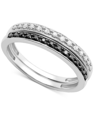 Macy's - 2-Pc Set Black Diamond (1/10 ct. t.w.) & White Diamond (1/10 ct. t.w.) Stack Rings in Sterling Silver