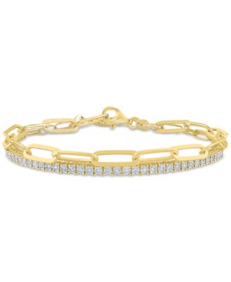 Macy's - 2-Pc. Diamond & Paperclip Link Bracelets (1/4 ct. t.w.) in 14k Gold-Plated Sterling Silver
