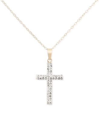 Macy's - Crystal Pav&eacute; Cross 18" Pendant Necklace in 10k Gold