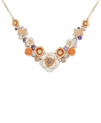 GUESS - Gold-Tone Mixed Color Stone Flower Statement Necklace, 16" + 2" extender