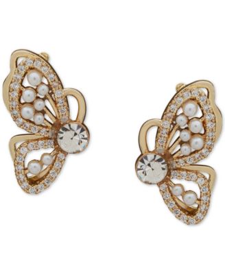lonna & lilly - Gold-Tone Pav&eacute; & Imitation Pearl Filigree Butterfly Stud Earrings