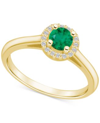 Macy's - Emerald (1/2 ct. t.w.) & Diamond (1/10 ct. t.w.) Halo Ring in 14k Gold (Also in Ruby, Sapphire, & Pink Sapphire)