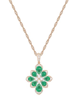 Macy's - Emerald (1-3/4 ct. t.w.) & Diamond (1/4 ct. t.w.) Fancy 18" Pendant Necklace in 14k Gold (Also in Ruby & Sapphire)