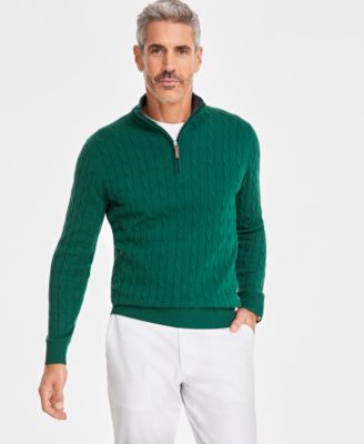 Club Room - Men's Cable-Knit Quarter-Zip Cotton Sweater