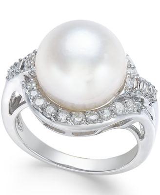 Macy's - Cultured South Sea Pearl (12-13mm) and Diamond (5/8 ct. t.w.) Ring in 14k White Gold