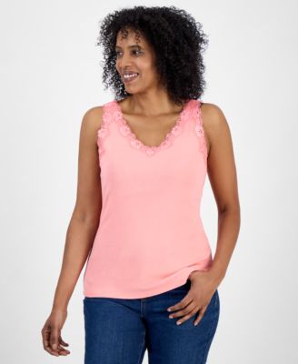 Style & Co - Petite Lace Knit Cotton Tank Top