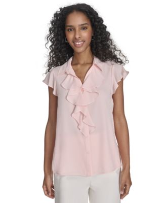 Calvin Klein - Women's Ruffled Flutter-Sleeve Button-Front Blouse