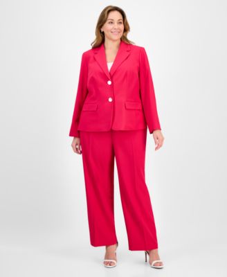 Le Suit - Plus Size Crepe Two-Button Jacket & Pull-On Pantsuit