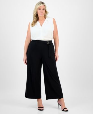 Anne Klein - Plus Size Mid-Rise Wide-Leg Palazzo Pants