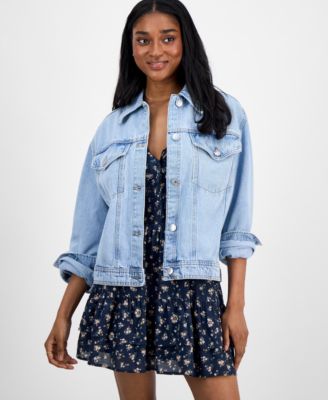 Celebrity Pink - Juniors' Button-Down Denim Baggy Trucker Jacket